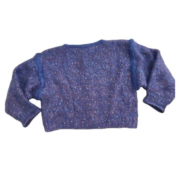 Hand Knit W's M/L Mohair Wool Oversized Sweater Drop Sleeve Trim Purple Blue - Picture 2 of 9